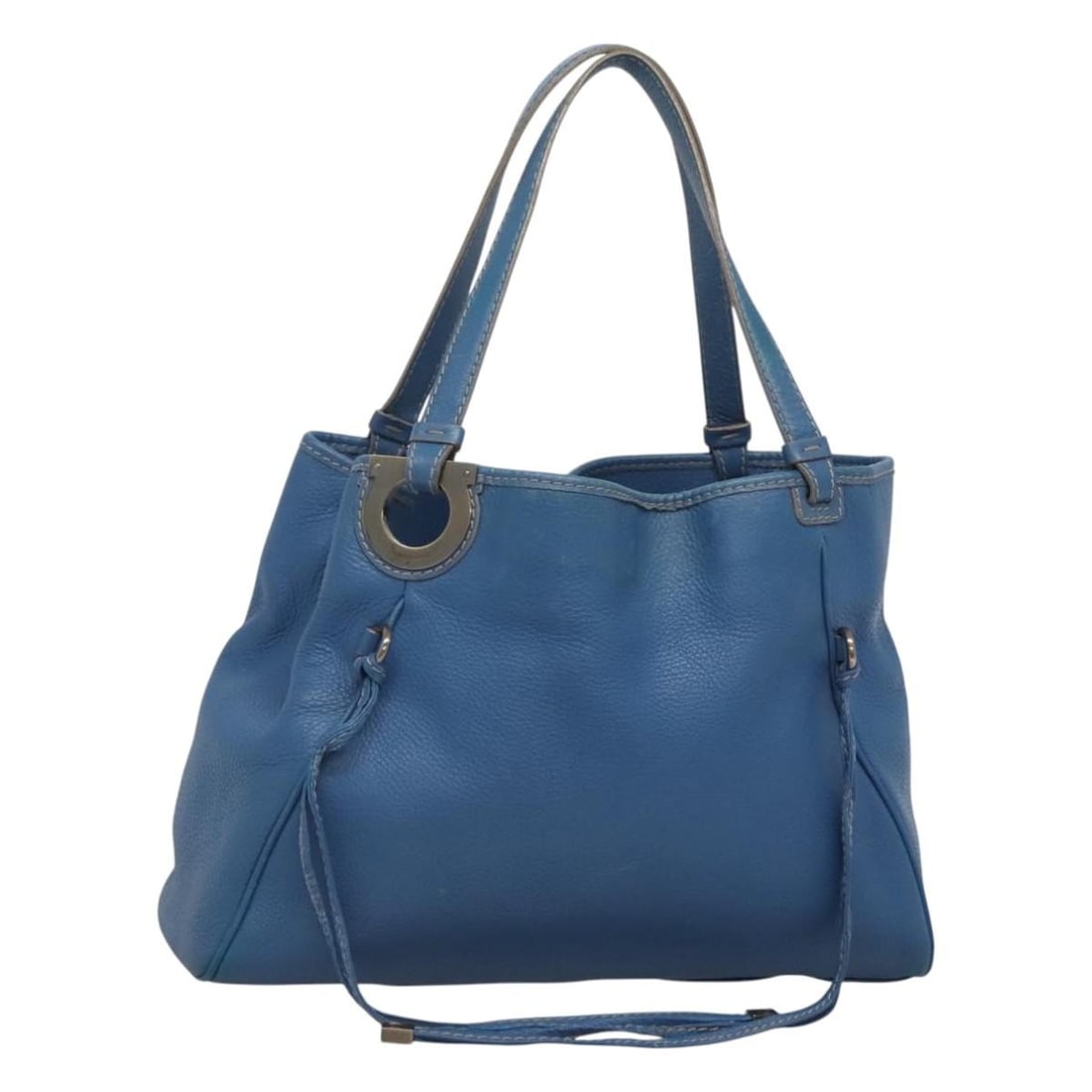 Salvatore Ferragamo Gancini Leather Shoulder Bag Blue Silver Italy Auth (1 of 18)