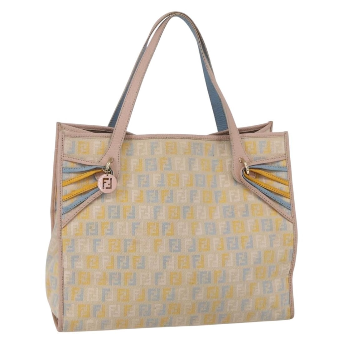 FENDI Zucchino Canvas Tote Bag Multicolor Gold Authentic 148860: FENDI Zucchino Canvas Tote Bag Multicolor Gold Authentic 148860 This authentic Fendi Zucchino Canvas Tote Bag is a stylish accessory that combines practicality with luxury. Made in Italy, this tote fe