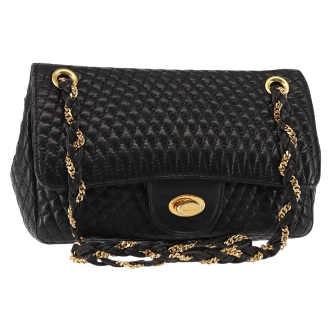 BALLY Black Gold Leather Chain Shoulder Bag Italy (1 of 18)