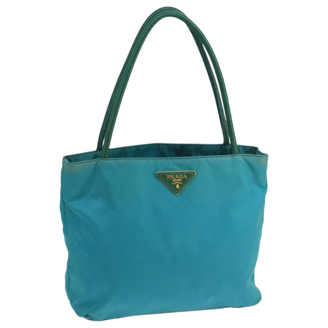 PRADA Turquoise Blue Gold Nylon Tote Bag Authentic Italy 104088 (1 of 18)