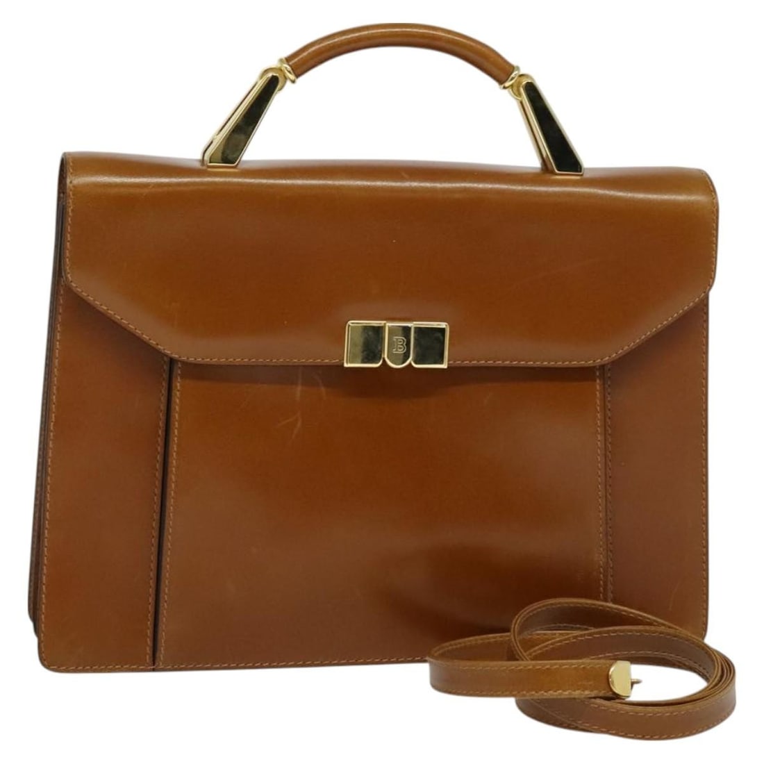BALLY 2-Way Leather Hand Bag Brown Gold Made in Italy BA3625 (1 of 18)