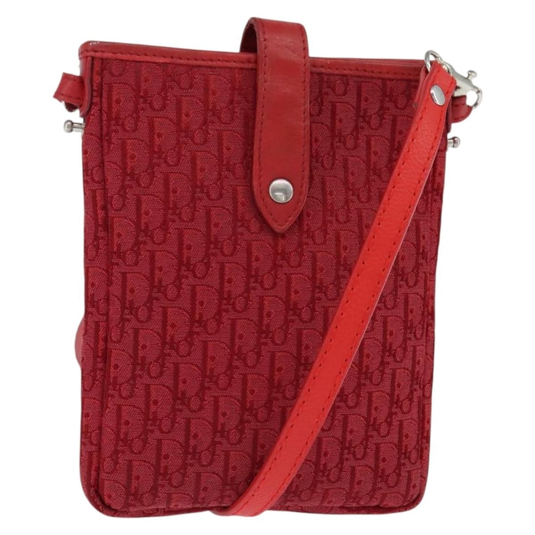 Christian Dior Red Silver Trotter Canvas Shoulder Bag Authentic 147558: Christian Dior Red Silver Trotter Canvas Shoulder Bag Authentic 147558 This stylish Christian Dior Trotter Canvas Shoulder Bag features a vibrant red and silver color palette, crafted in Italy from du