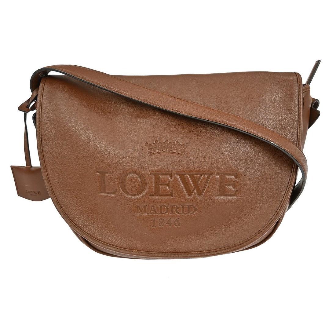 Heritage Shoulder Bag in Brown Leather by Loewe Model 061101 NQ03391: Heritage Shoulder Bag in Brown Leather by Loewe Model 061101 NQ03391 This Loewe Heritage shoulder bag is crafted from brown leather and features a flap closure and a medium size, making it suitable fo