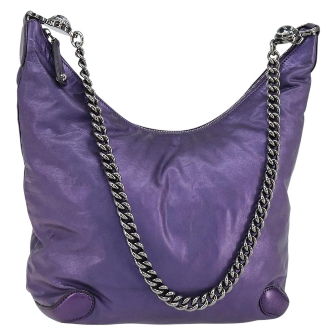 GUCCI Galaku Chain Leather Shoulder Bag Purple Silver 228560 Auth (1 of 18)