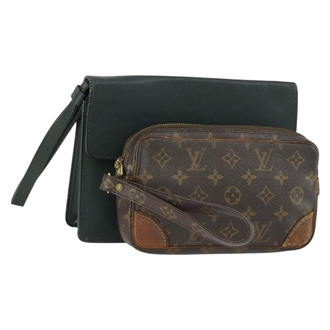 LOUIS VUITTON Monogram Taiga Clutch Bag 2 Piece Set Authentic: LOUIS VUITTON Monogram Taiga Clutch Bag 2 Piece Set Authentic This LOUIS VUITTON Monogram Taiga Clutch Bag 2 Set is a stylish accessory crafted from Monogram Canvas, showcasing the iconic Louis Vuitto