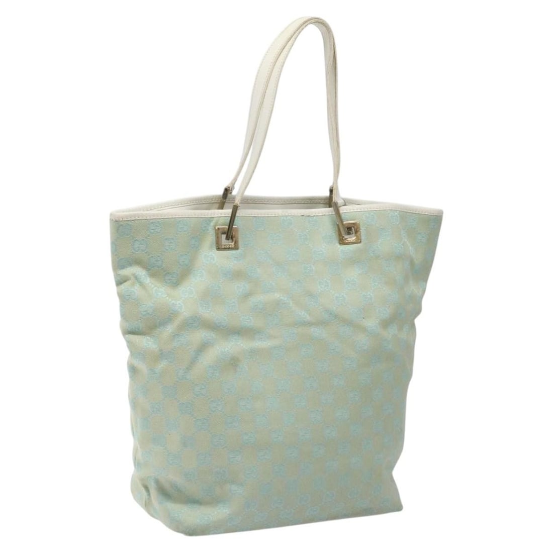 GUCCI GG Canvas Tote Bag Light Blue Gold 002 1098 Authentic: GUCCI GG Canvas Tote Bag Light Blue Gold 002 1098 Authentic This GUCCI GG Canvas Tote Bag is a stylish accessory that combines functionality with luxury. Crafted from GG Canvas, it features an elegant