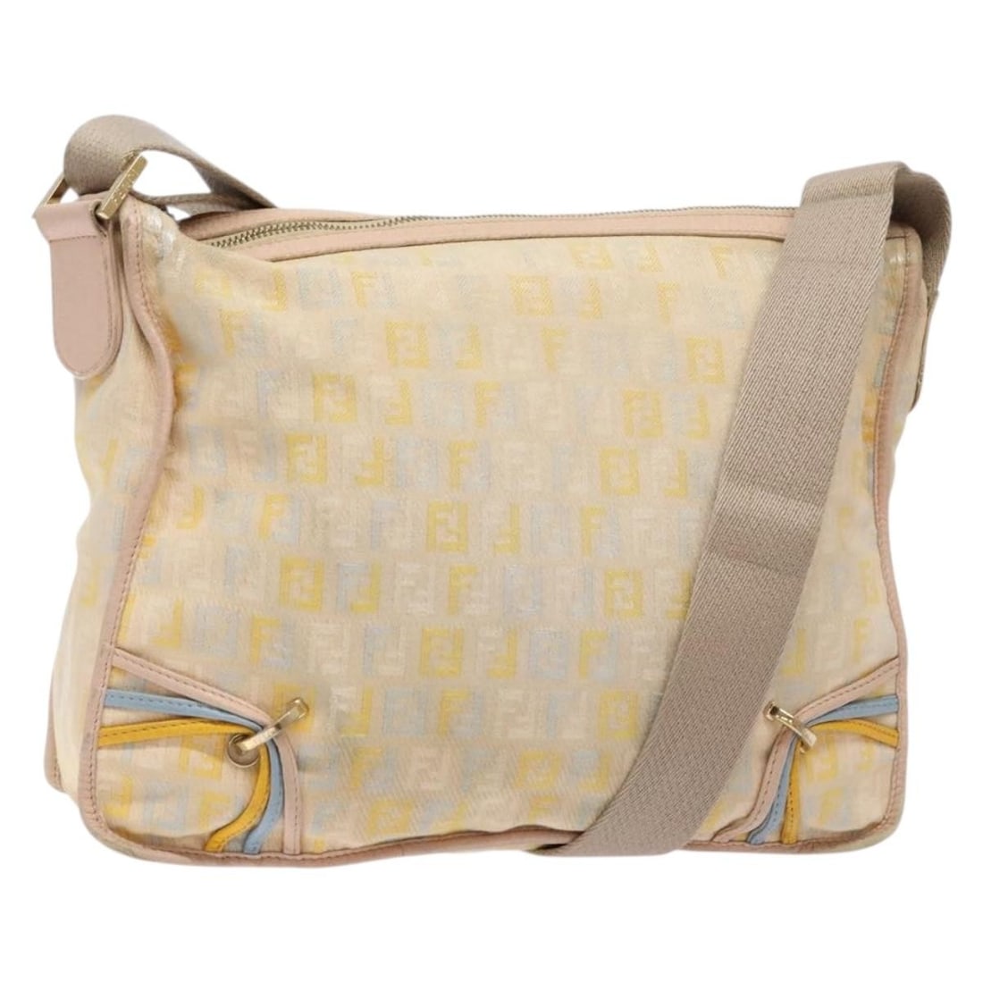 FENDI Zucchino Canvas Shoulder Bag Beige Gold Italy Auth: FENDI Zucchino Canvas Shoulder Bag Beige Gold Italy Auth This FENDI Zucchino Canvas Shoulder Bag is a stylish accessory crafted in Italy, featuring a chic combination of beige and gold tones. Made fro