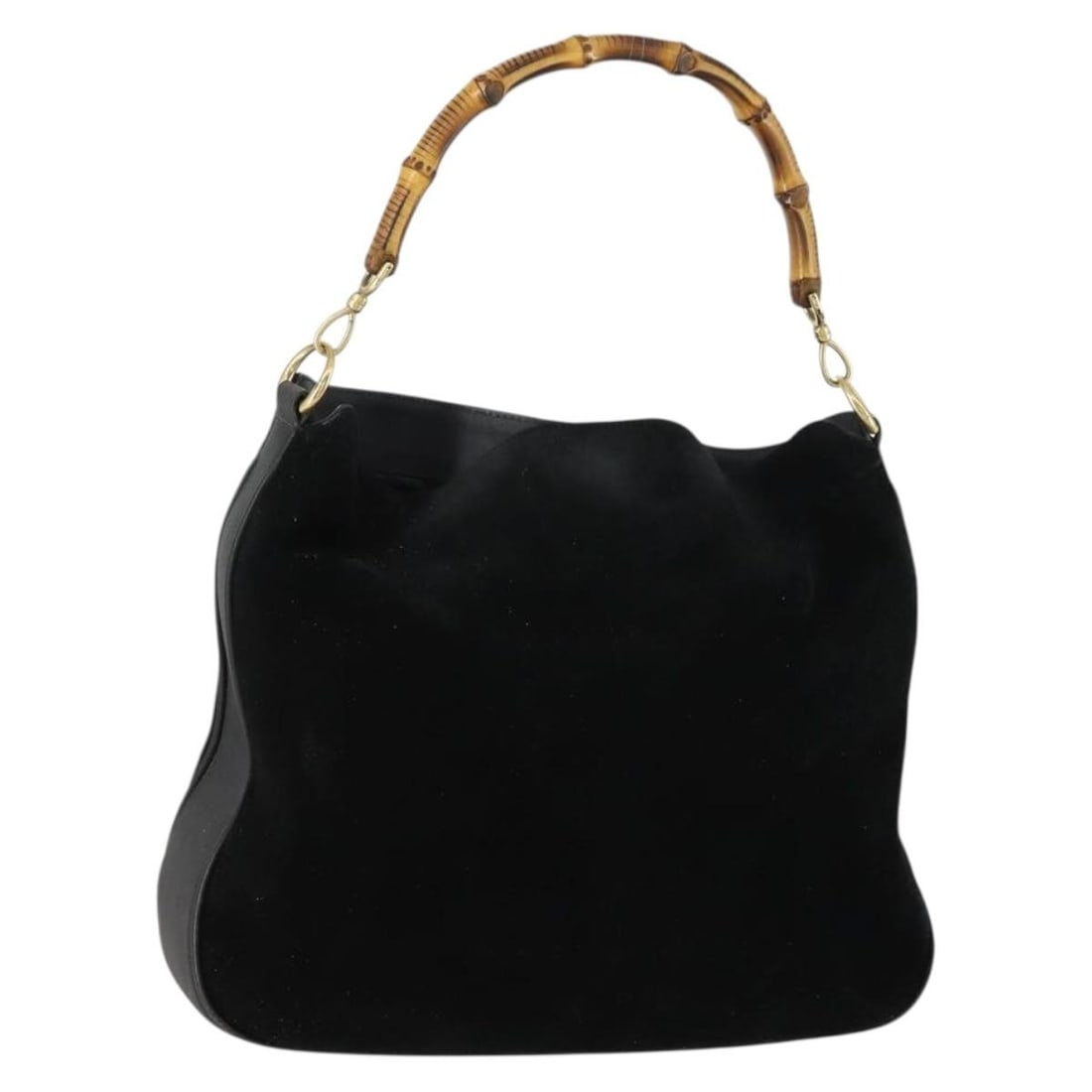 Gucci Black Suede Bamboo Shoulder Bag with Gold Accents Model 001 1014 1577 (1 of 18)