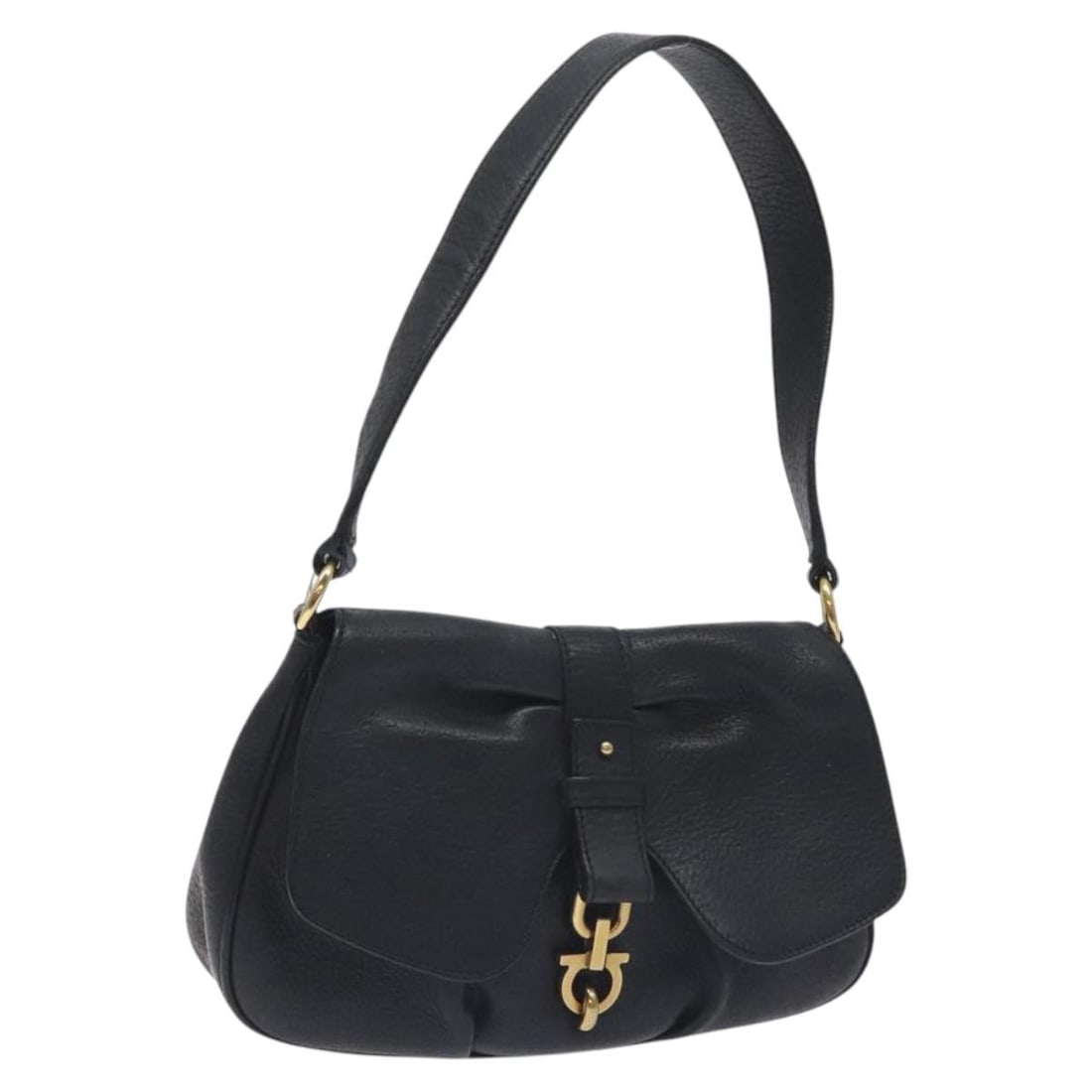 Salvatore Ferragamo Gancini Shoulder Bag Leather Black Gold Italy Auth: Salvatore Ferragamo Gancini Shoulder Bag Leather Black Gold Italy Auth This Salvatore Ferragamo Gancini Shoulder Bag is a stylish accessory crafted from premium leather in a striking black and gold co