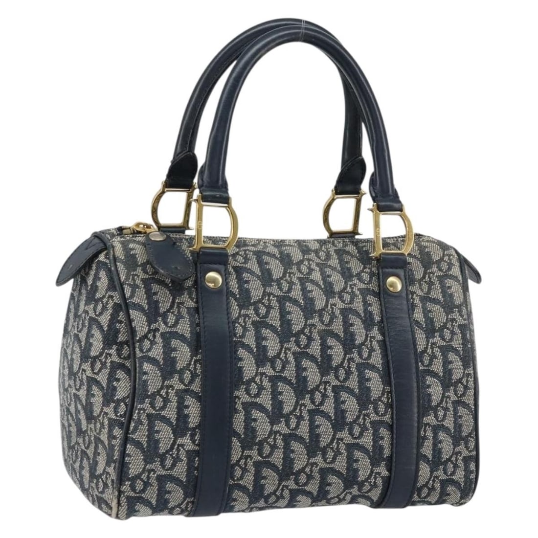 Christian Dior Navy Gold Trotter Canvas Mini Boston Bag Auth ar13772 (1 of 18)