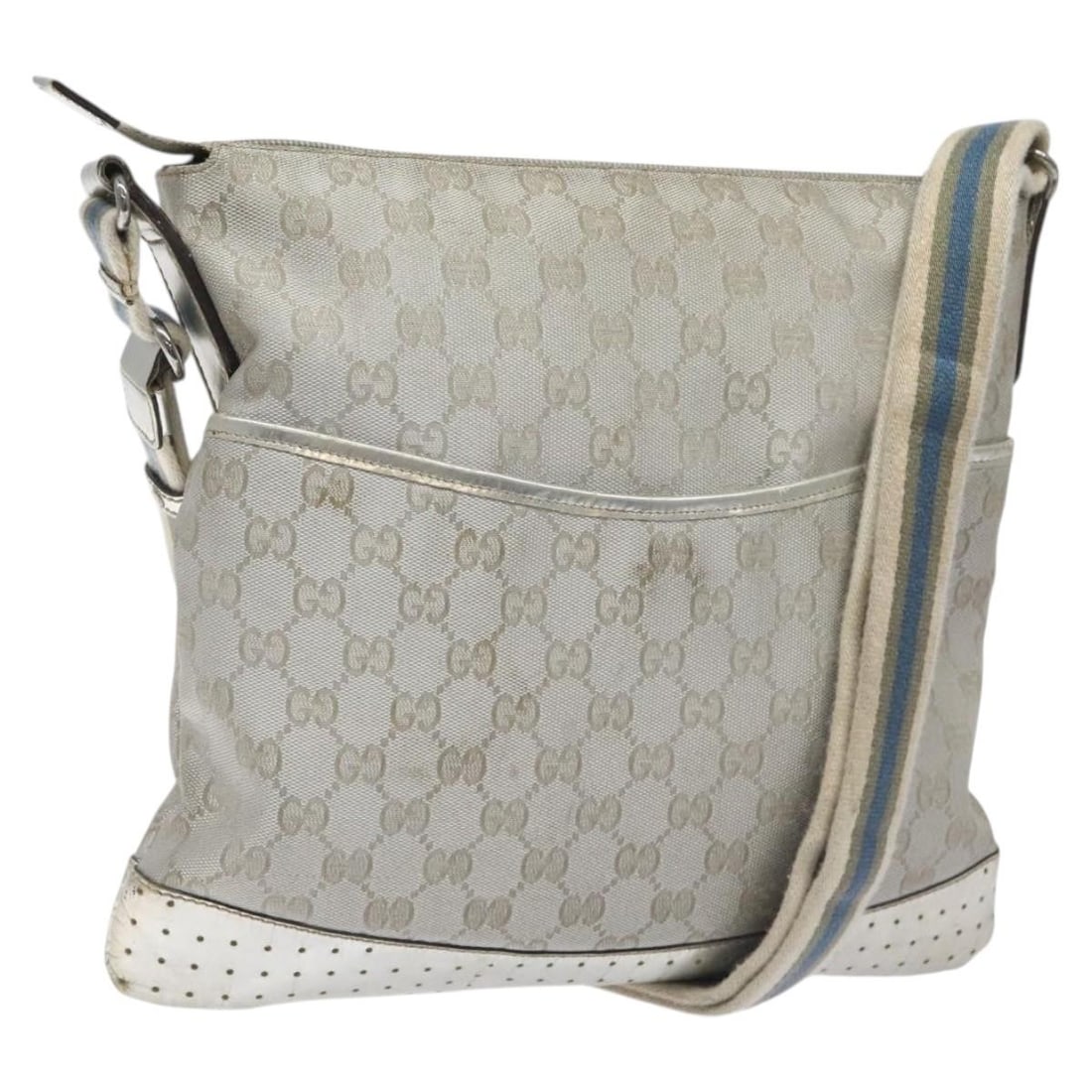 GUCCI GG Canvas Silver Shoulder Bag Model 145857 Authentic Italy (1 of 18)