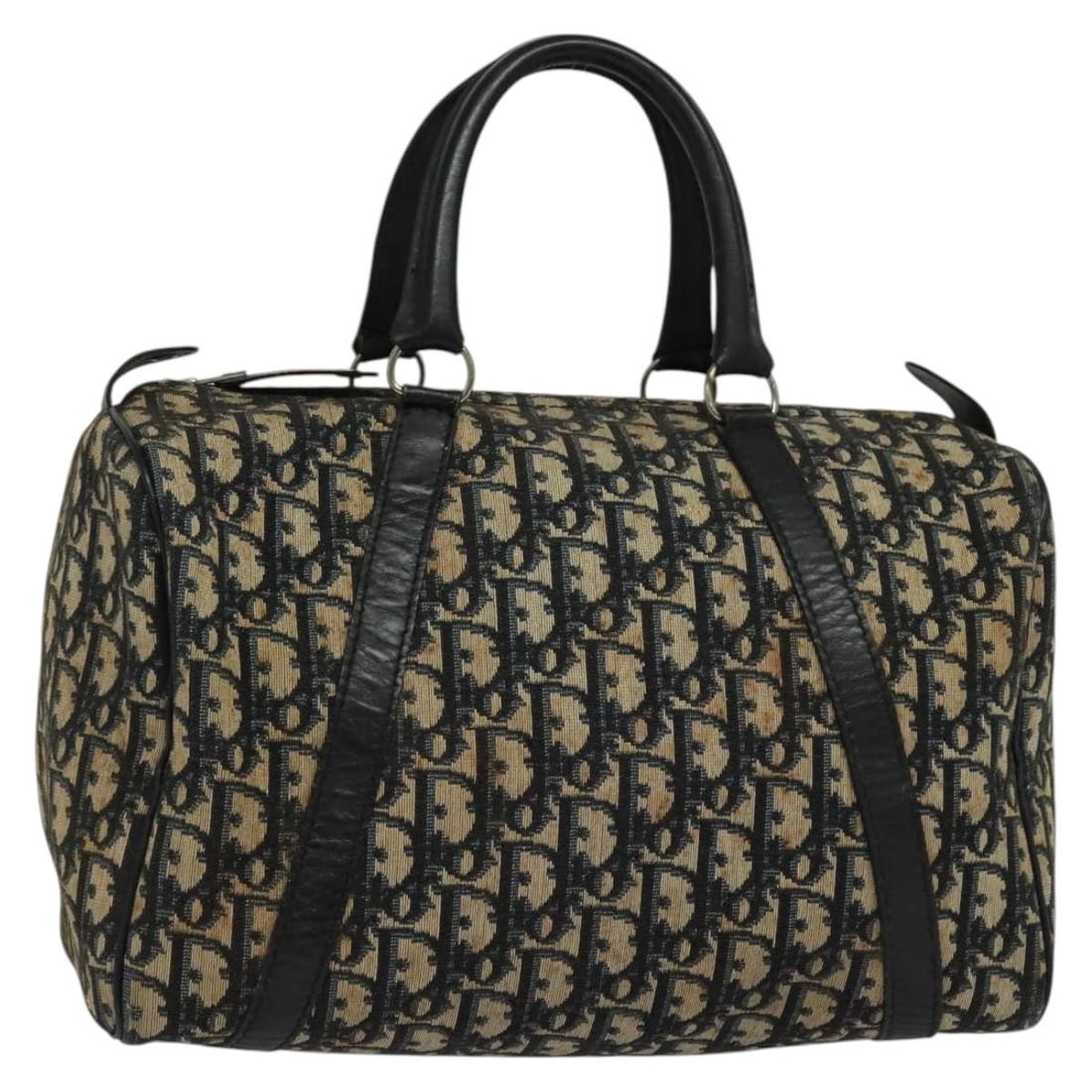 Christian Dior Navy Gold Trotter Canvas Boston Bag Authentically Made in France: Christian Dior Navy Gold Trotter Canvas Boston Bag Authentically Made in France This elegant Christian Dior Trotter Canvas Boston Bag features a striking navy and gold color scheme, making it a stylis