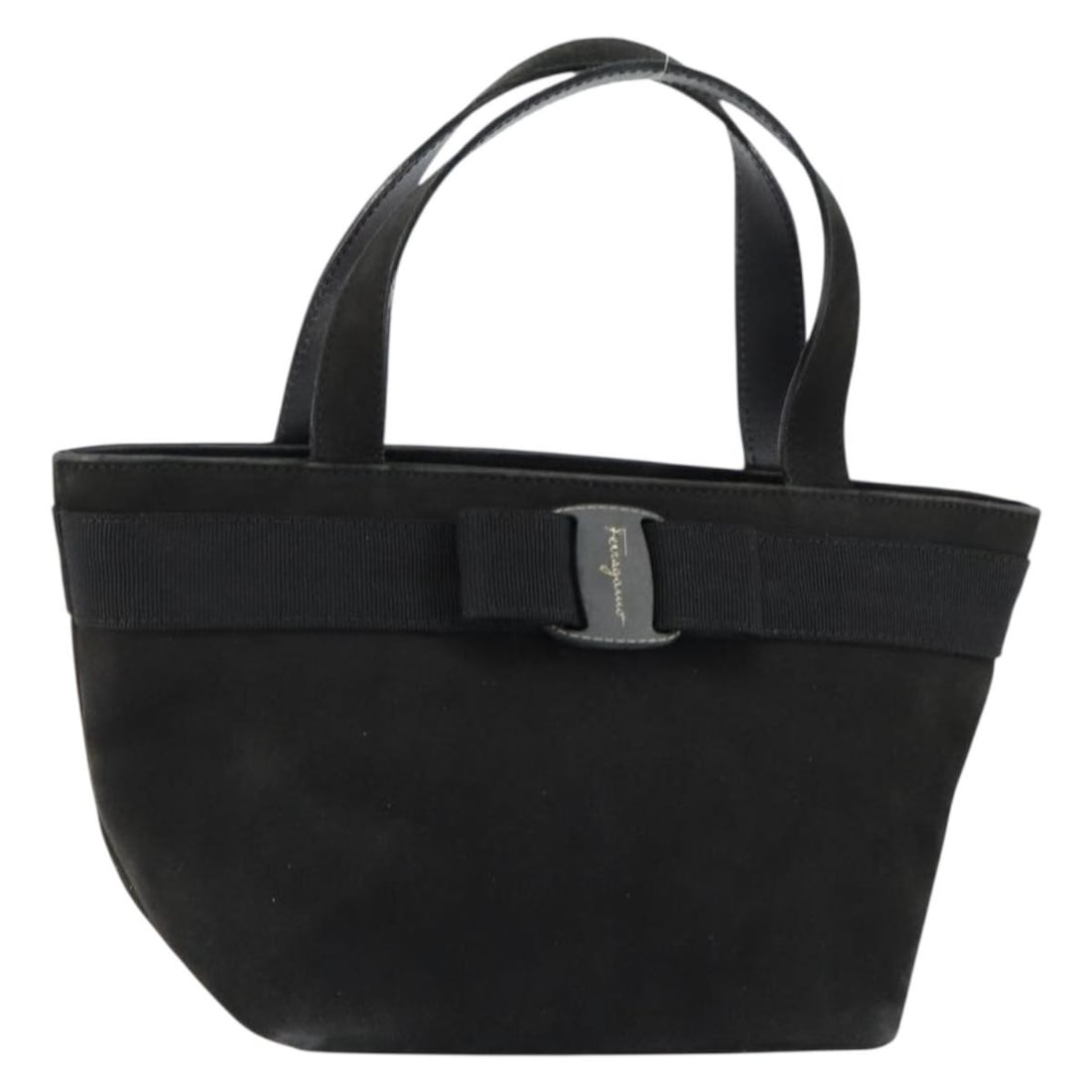 Salvatore Ferragamo Vala Hand Bag Suede Black Gold Authentic (1 of 18)