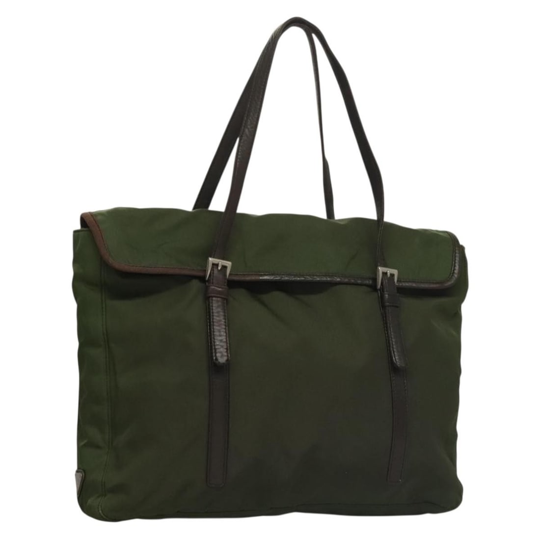 PRADA Khaki Silver Nylon Tote Bag Made in Italy: PRADA Khaki Silver Nylon Tote Bag Made in Italy This authentic PRADA tote bag combines functionality and style, crafted from durable nylon in a chic khaki and silver color palette. Featuring a spaciou