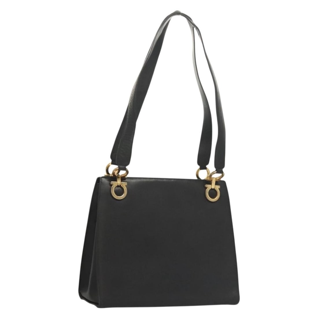 Salvatore Ferragamo Gancini Black Gold Leather Shoulder Bag Auth 134227: Salvatore Ferragamo Gancini Black Gold Leather Shoulder Bag Auth 134227 Experience luxury with this authentic Salvatore Ferragamo Gancini Shoulder Bag, crafted in Italy from premium leather. The elega