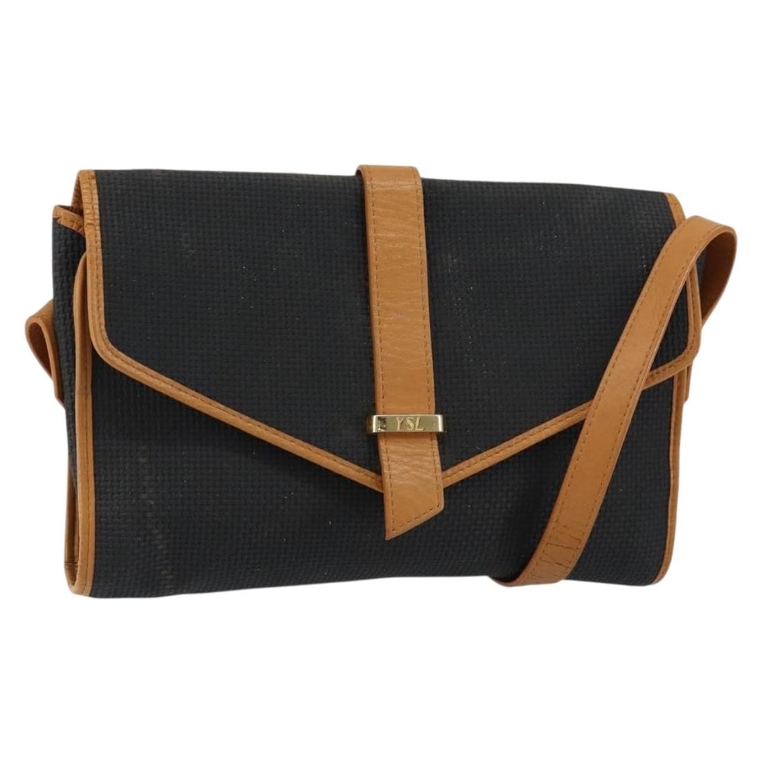 SAINT LAURENT Gold Black Leather Shoulder Bag Auth 151878: SAINT LAURENT Gold Black Leather Shoulder Bag Auth 151878 This ST. LAURENT shoulder bag is a stylish accessory crafted from high-quality leather in a striking gold and black color scheme. The bag feat