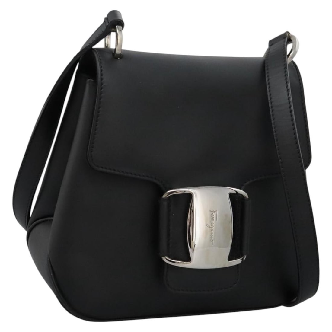 Salvatore Ferragamo Black Leather Shoulder Bag Auth BA911 Made in Italy (1 of 18)