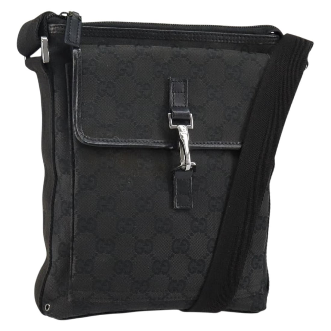 GUCCI GG Canvas Jackie Shoulder Bag Black Silver 92646 Auth Italy (1 of 18)