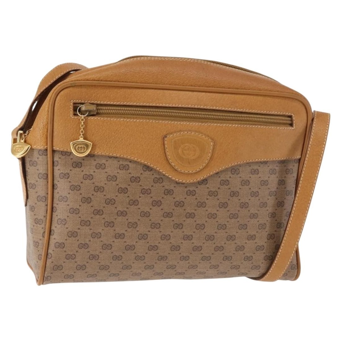 GUCCI Micro GG Supreme Shoulder Bag Beige Gold PVC Auth 001 084 0852: GUCCI Micro GG Supreme Shoulder Bag Beige Gold PVC Auth 001 084 0852 This GUCCI Micro GG Supreme Shoulder Bag, crafted from PVC leather and featuring a stunning beige and gold color scheme, is a styli