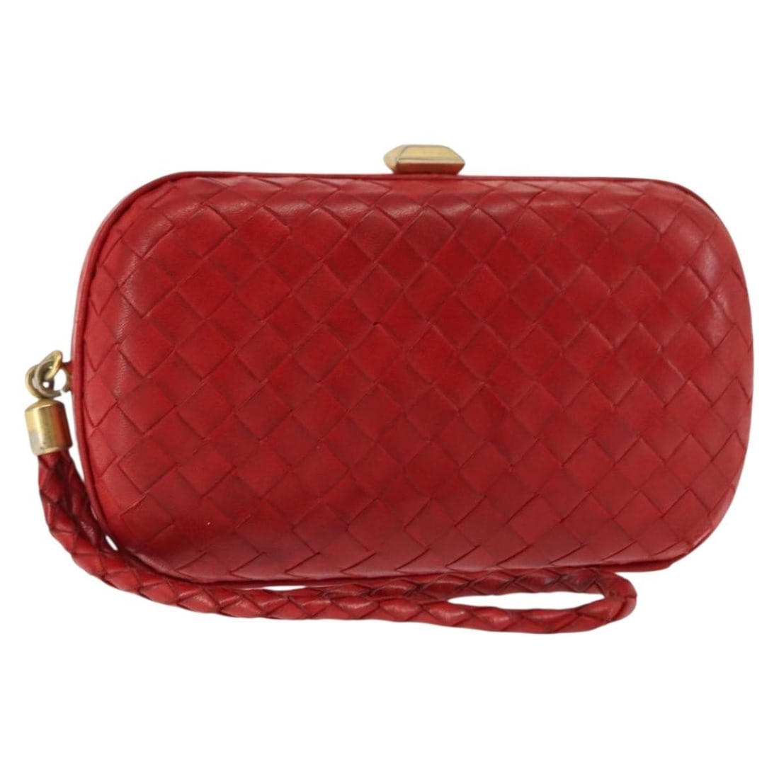 Bottega Veneta Intrecciato Red Gold Leather Pouch Authentic: Bottega Veneta Intrecciato Red Gold Leather Pouch Authentic This Bottega Veneta Intrecciato Pouch exudes sophistication with its striking red and gold leather exterior. Crafted in Italy, this stylish