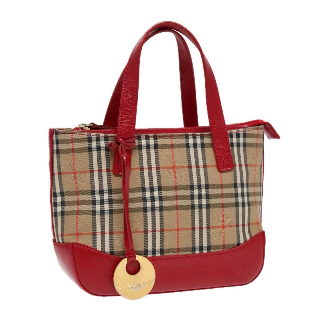 Authentic Burberry Nova Check Hand Bag Canvas Beige Red Gold (1 of 18)