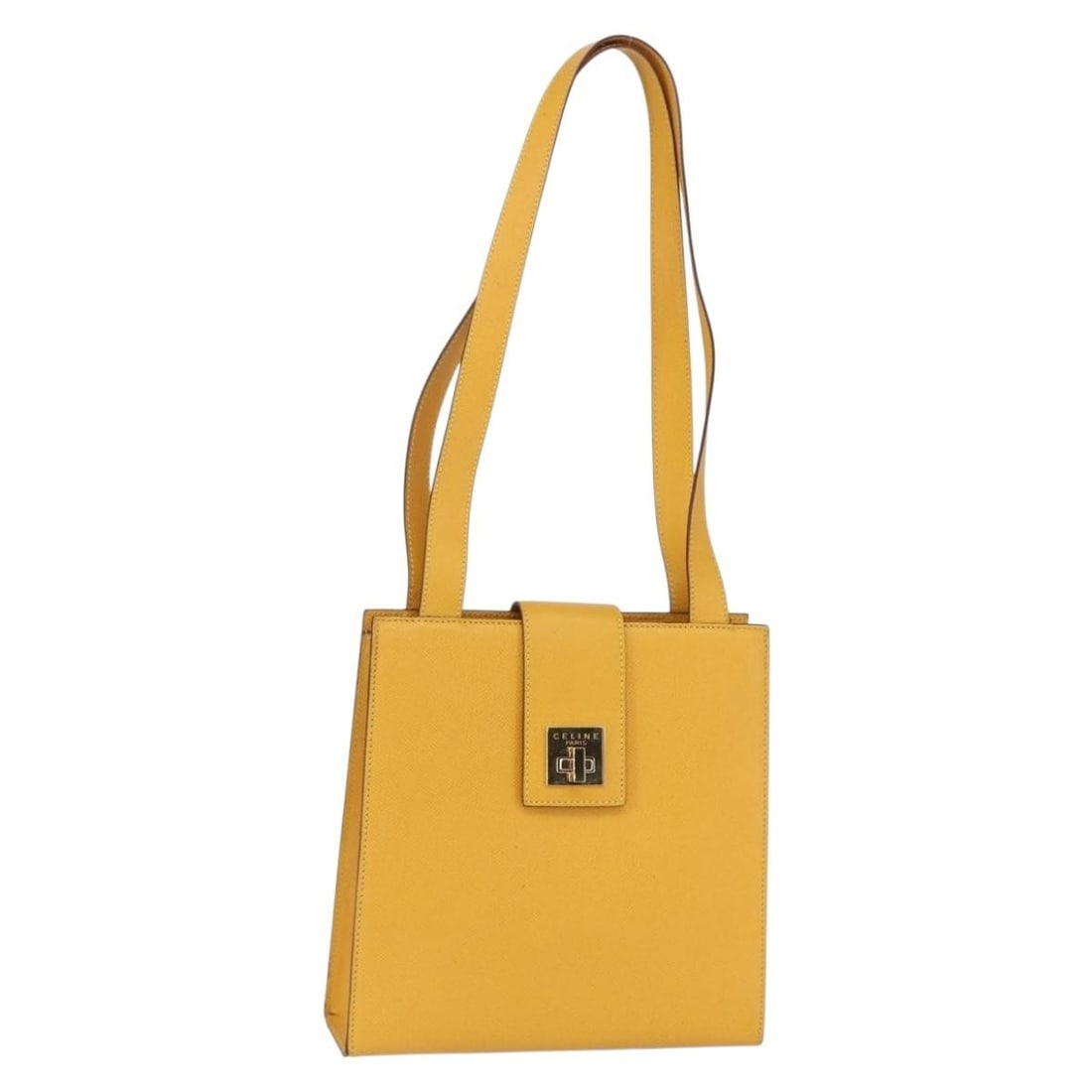 CELINE Yellow Gold Leather Shoulder Bag Auth 153948 Italy: CELINE Yellow Gold Leather Shoulder Bag Auth 153948 Italy Elevate your style with this authentic Celine Shoulder Bag crafted in luxurious leather, featuring a stunning yellow and gold color scheme. De