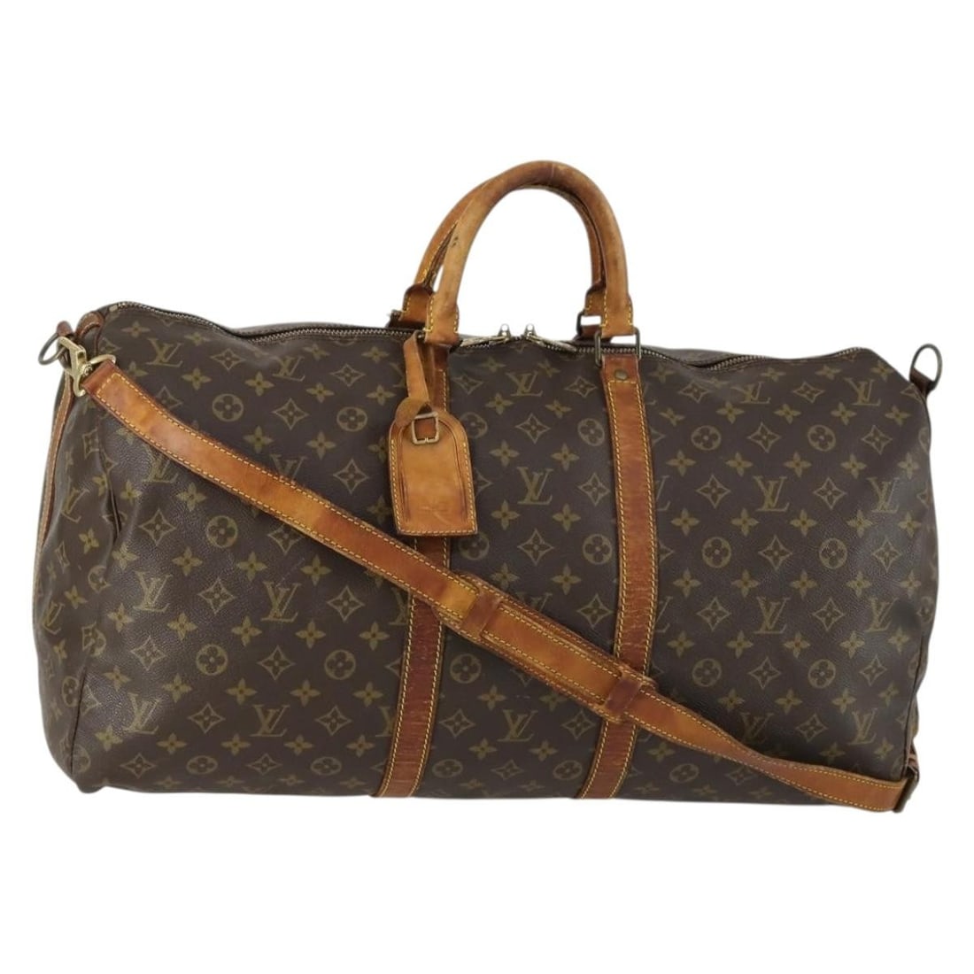 Louis Vuitton Keepall Bandouliere 55 Monogram Canvas Boston Bag M41414 with Strap: Louis Vuitton Keepall Bandouliere 55 Monogram Canvas Boston Bag M41414 with Strap This Louis Vuitton Monogram Keepall Bandouliere 55 Boston Bag is crafted from signature Monogram Canvas and features a