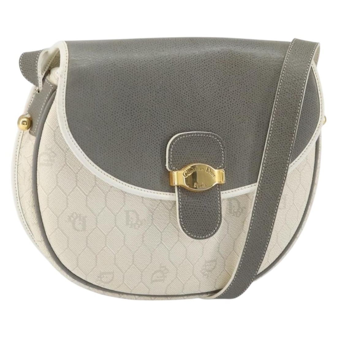 Dior Gold and White Honeycomb PVC Leather Shoulder Bag France (1 of 18)