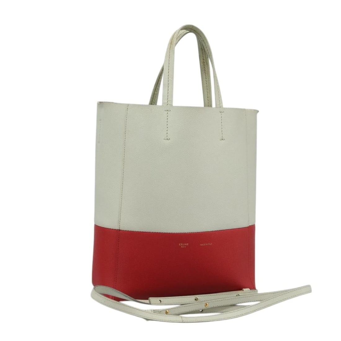 CELINE Red Leather 2way Tote Bag Made in Italy: CELINE Red Leather 2way Tote Bag Made in Italy This authentic CELINE Tote Bag is crafted from high-quality leather in a striking red color. Designed for versatility, it features a spacious interior wi