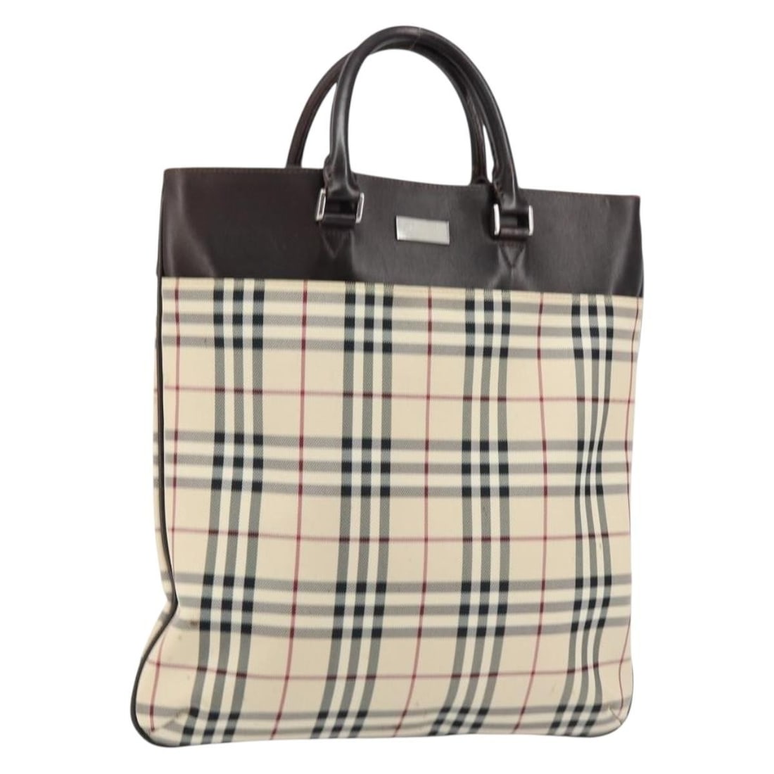 BURBERRY Nova Check Beige Silver Canvas Hand Bag Authentic: BURBERRY Nova Check Beige Silver Canvas Hand Bag Authentic This Burberry Nova Check Hand Bag is a stylish accessory crafted from durable canvas in a chic beige and silver color combination. The bag me