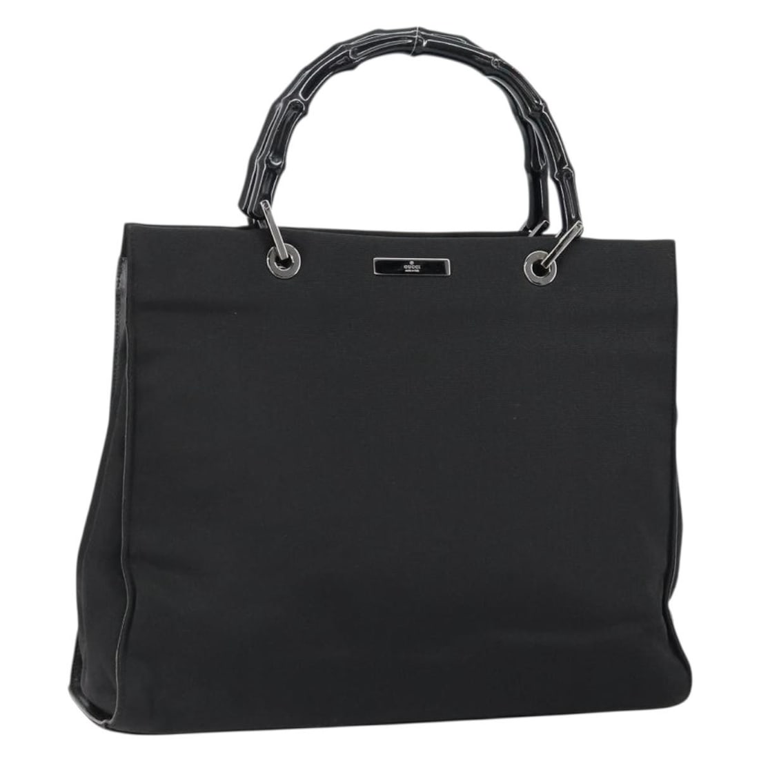 GUCCI 002 1010 Bamboo Hand Bag Black Silver Nylon Authentic: GUCCI 002 1010 Bamboo Hand Bag Black Silver Nylon Authentic This GUCCI Bamboo Hand Bag showcases a stylish and modern design in a striking black and silver color scheme. Crafted from durable nylon, th