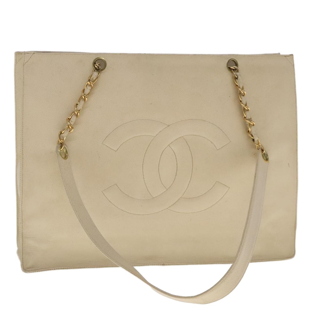 CHANEL Coco Mark Chain Tote Bag Caviar Skin Beige Gold Auth (1 of 18)