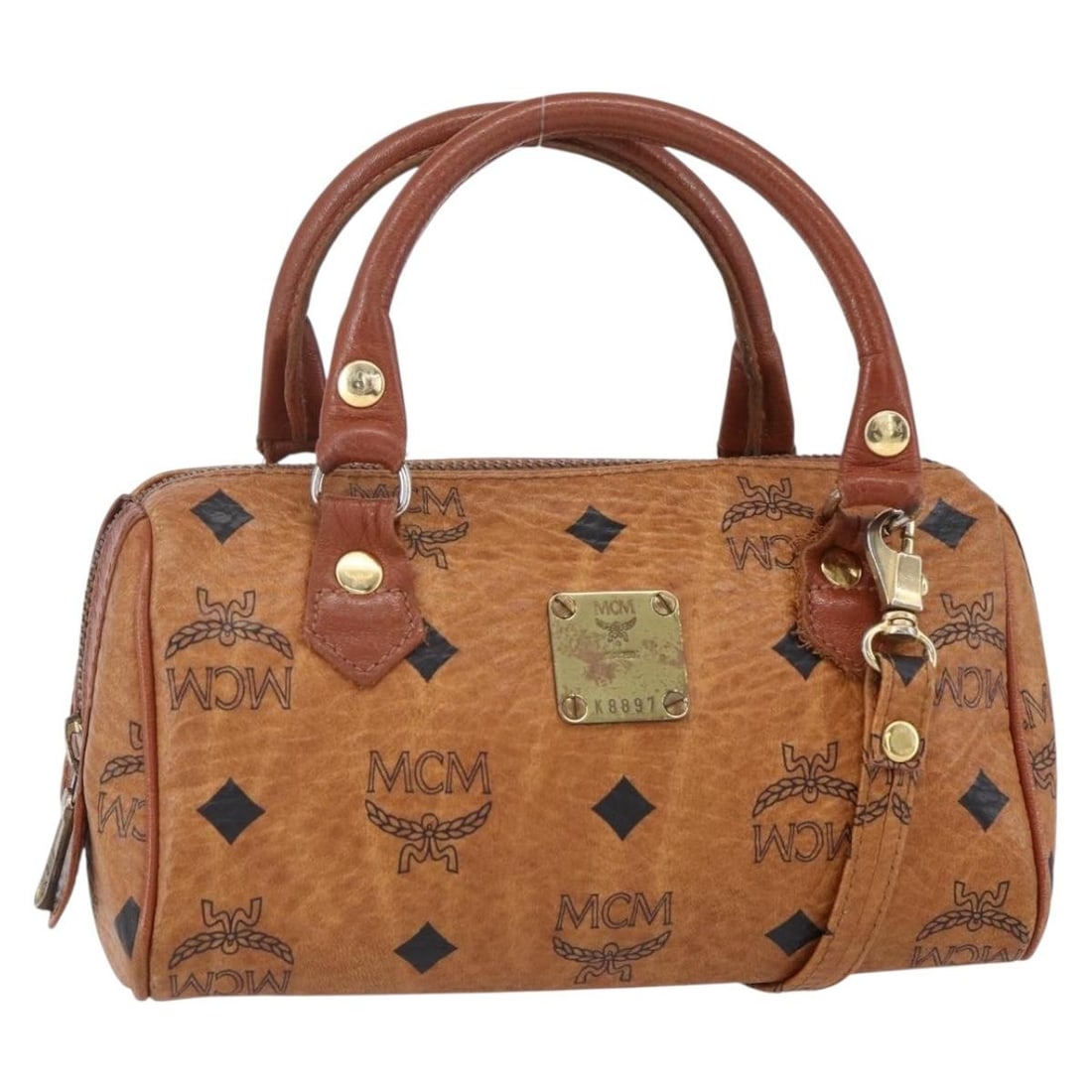 MCM Logogram Mini Boston Bag PVC Leather Brown Gold 2way Auth (1 of 18)