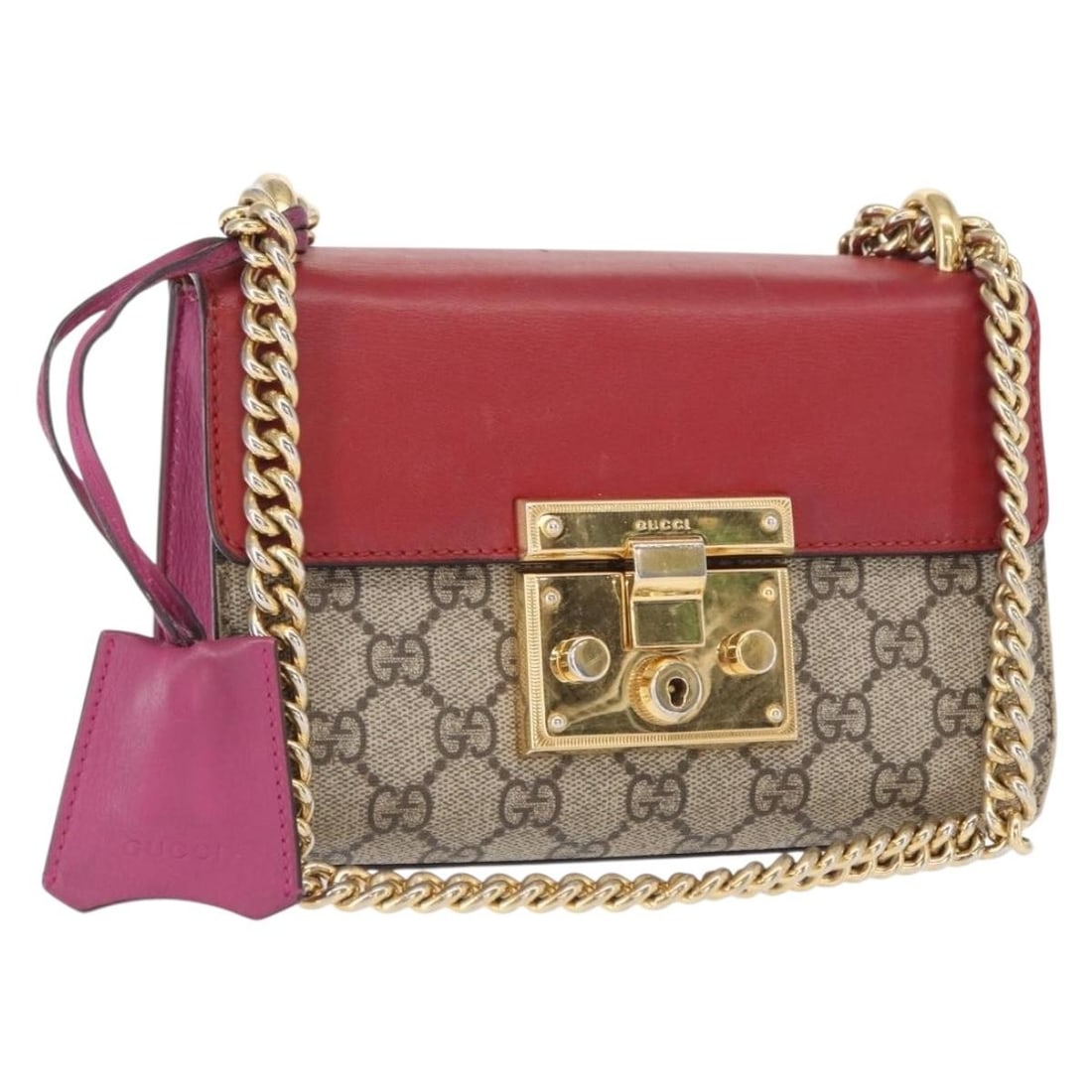 Gucci GG Supreme beige gold PVC chain shoulder bag model 409487 from Italy: Gucci GG Supreme beige gold PVC chain shoulder bag model 409487 from Italy This GUCCI GG Supreme chain shoulder bag features a beige and gold exterior crafted from PVC leather and GG canvas. Designed