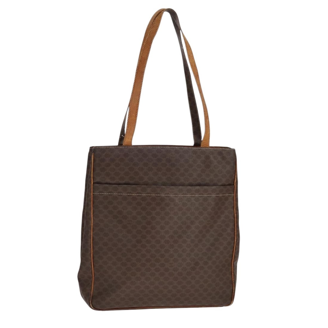 CELINE Brown Gold PVC Macadam Canvas Tote Bag Italy: CELINE Brown Gold PVC Macadam Canvas Tote Bag Italy Elevate your style with this Celine Macadam Canvas Tote Bag, crafted with precision in Italy. This tote features a beautiful brown and gold exterior