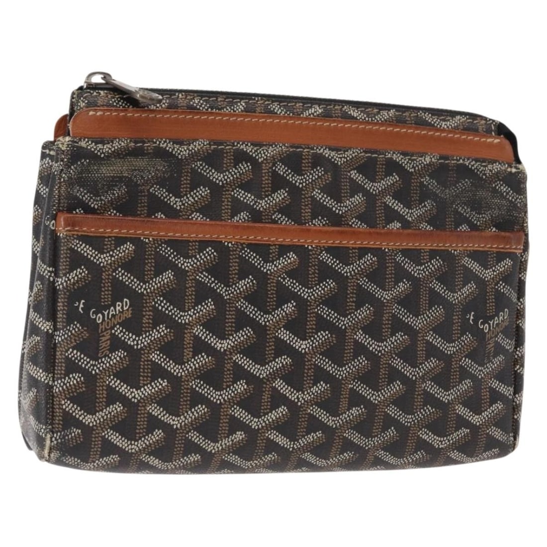 GOYARD Herringbone Miroir PM Clutch Bag Dark Brown PVC Leather Auth: GOYARD Herringbone Miroir PM Clutch Bag Dark Brown PVC Leather Auth Presenting the GOYARD Herringbone Miroir PM Clutch Bag, a stylish accessory crafted from durable PVC leather in a rich dark brown hu