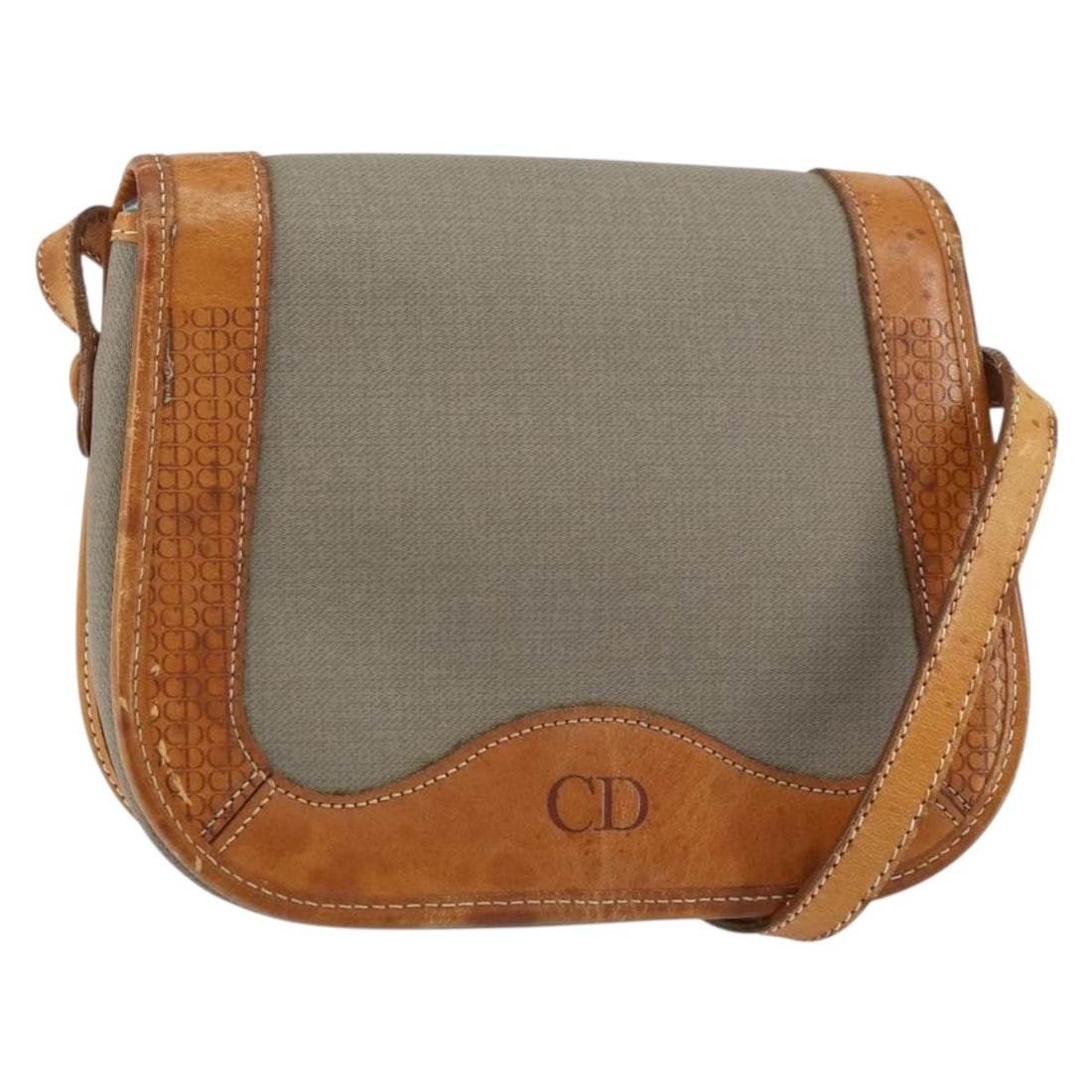 Christian Dior Gray Gold Coated Canvas Shoulder Bag Auth: Christian Dior Gray Gold Coated Canvas Shoulder Bag Auth This Christian Dior shoulder bag is crafted from durable coated canvas in a chic gray and gold color combination. The bag features a compact de