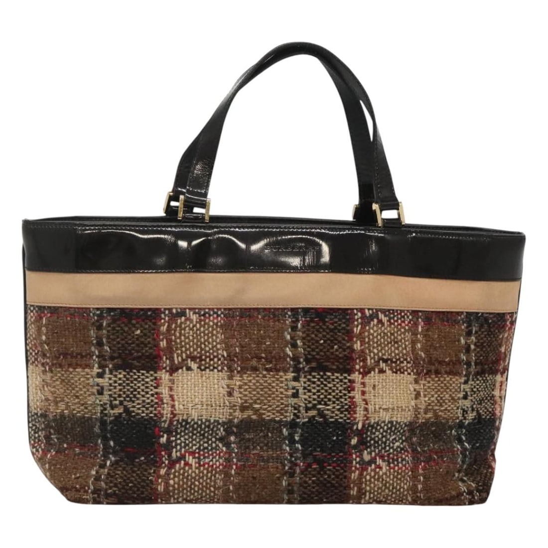 Burberry Nova Check Wool Hand Bag Brown Gold Black Authentic (1 of 18)