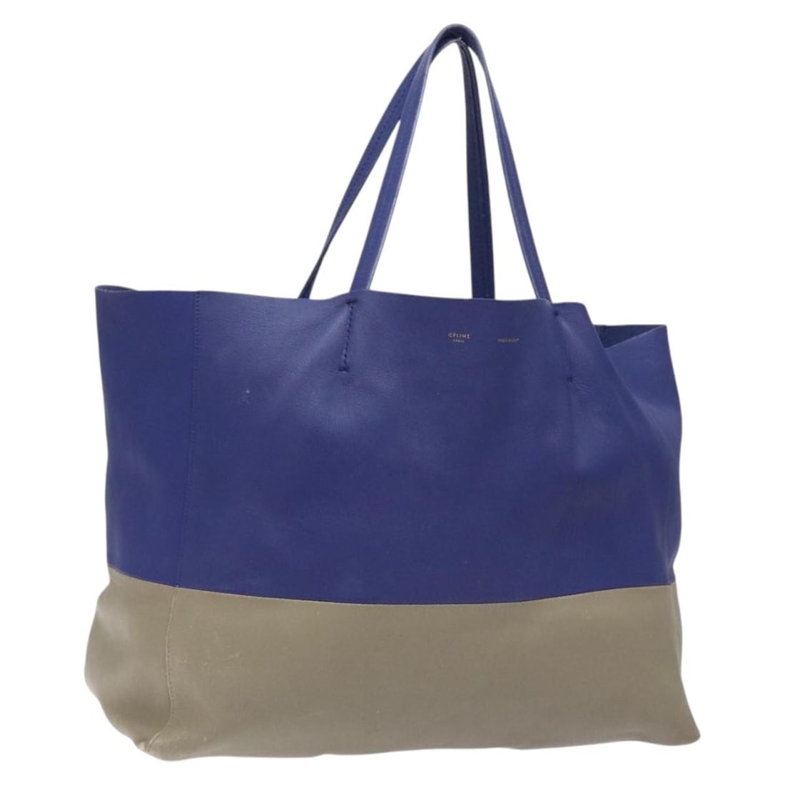 CELINE Horizontal Cabas Leather Tote Bag Blue Gold Made in Italy (1 of 18)