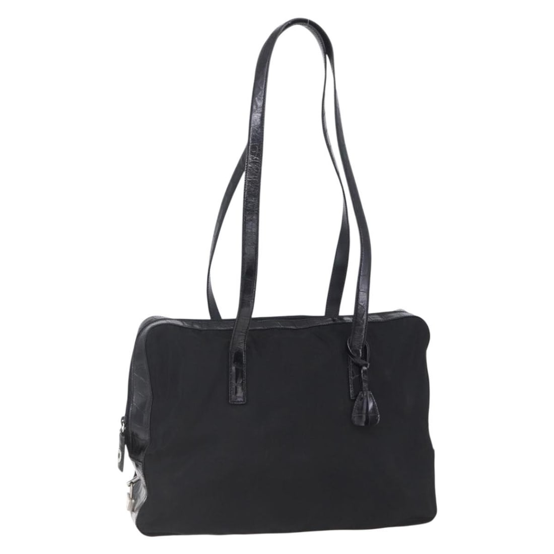 PRADA Black Nylon Shoulder Bag with Silver Accents Auth 152167 (1 of 18)