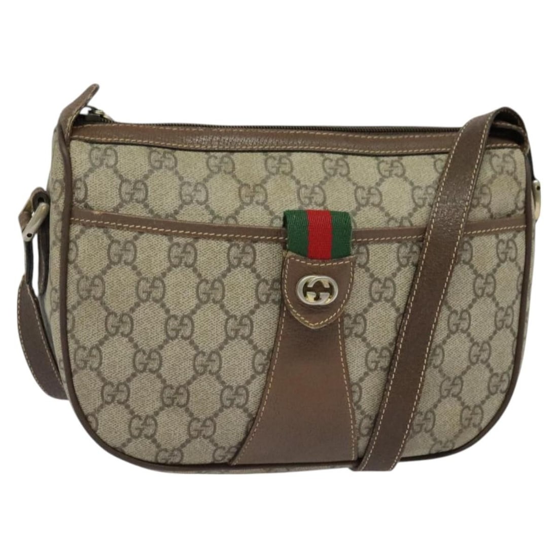 GUCCI GG Supreme Web Sherry Line Bag PVC Beige Gold 89 02 032 Auth (1 of 18)