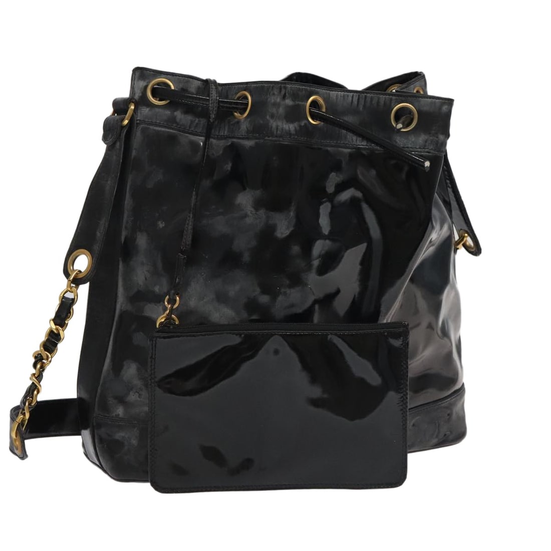 CHANEL Black Gold Enamel Shoulder Bag Auth 97456 Italy: CHANEL Black Gold Enamel Shoulder Bag Auth 97456 Italy This CHANEL Shoulder Bag features a stunning black enamel exterior complemented by luxurious gold accents. Designed for both style and functional