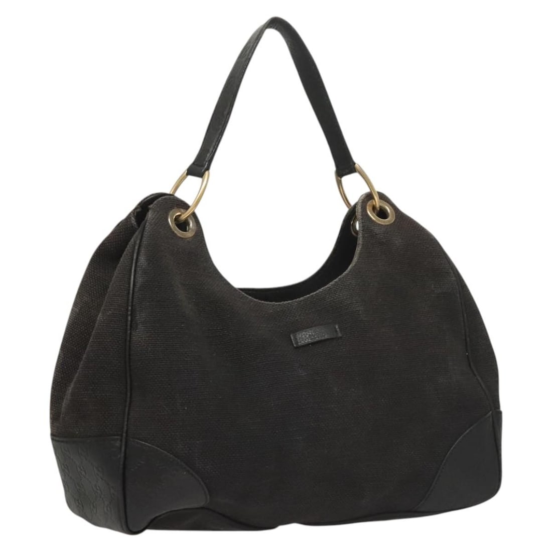 GUCCI Canvas Shoulder Bag Black Gold 257268 Made in Italy Auth: GUCCI Canvas Shoulder Bag Black Gold 257268 Made in Italy Auth This authentic GUCCI shoulder bag, made in Italy, is crafted from durable canvas in a striking black and gold color scheme. With dimensio