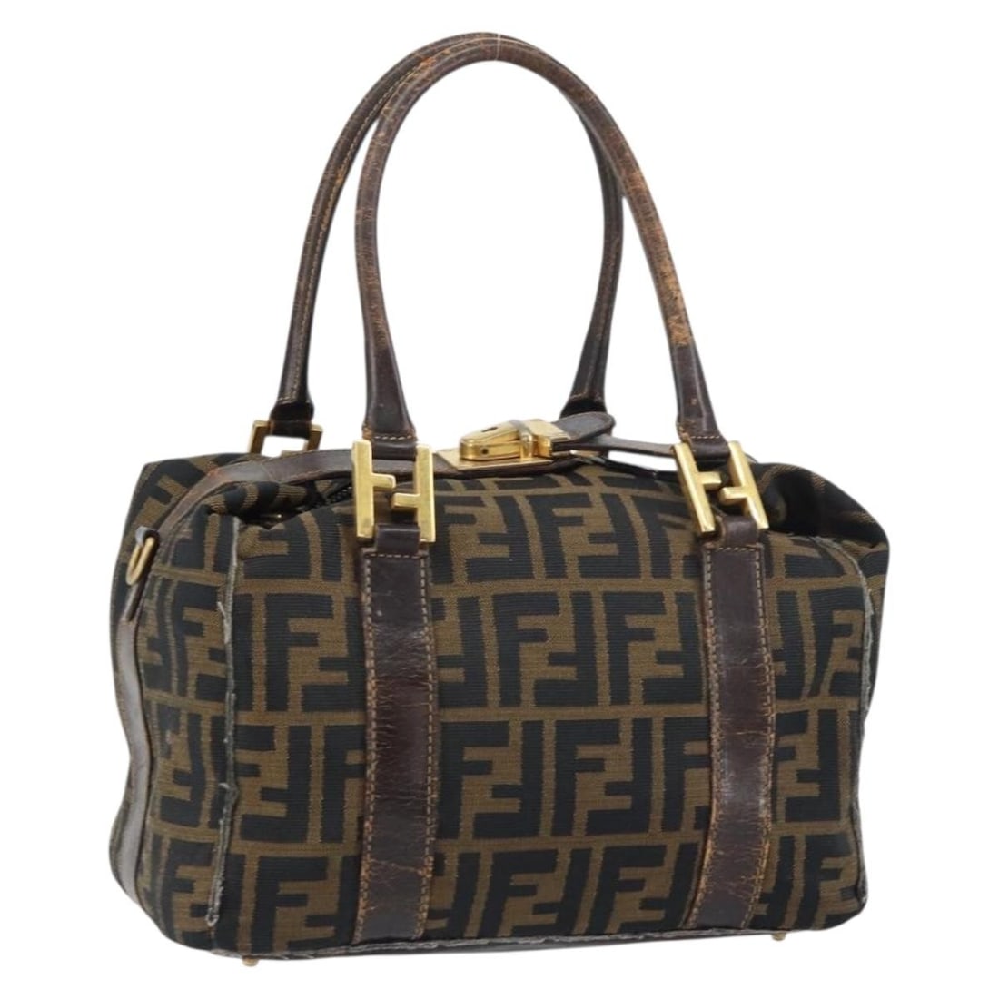 FENDI Zucca Canvas Vanity Hand Bag Black Brown Gold Auth 156009 (1 of 18)