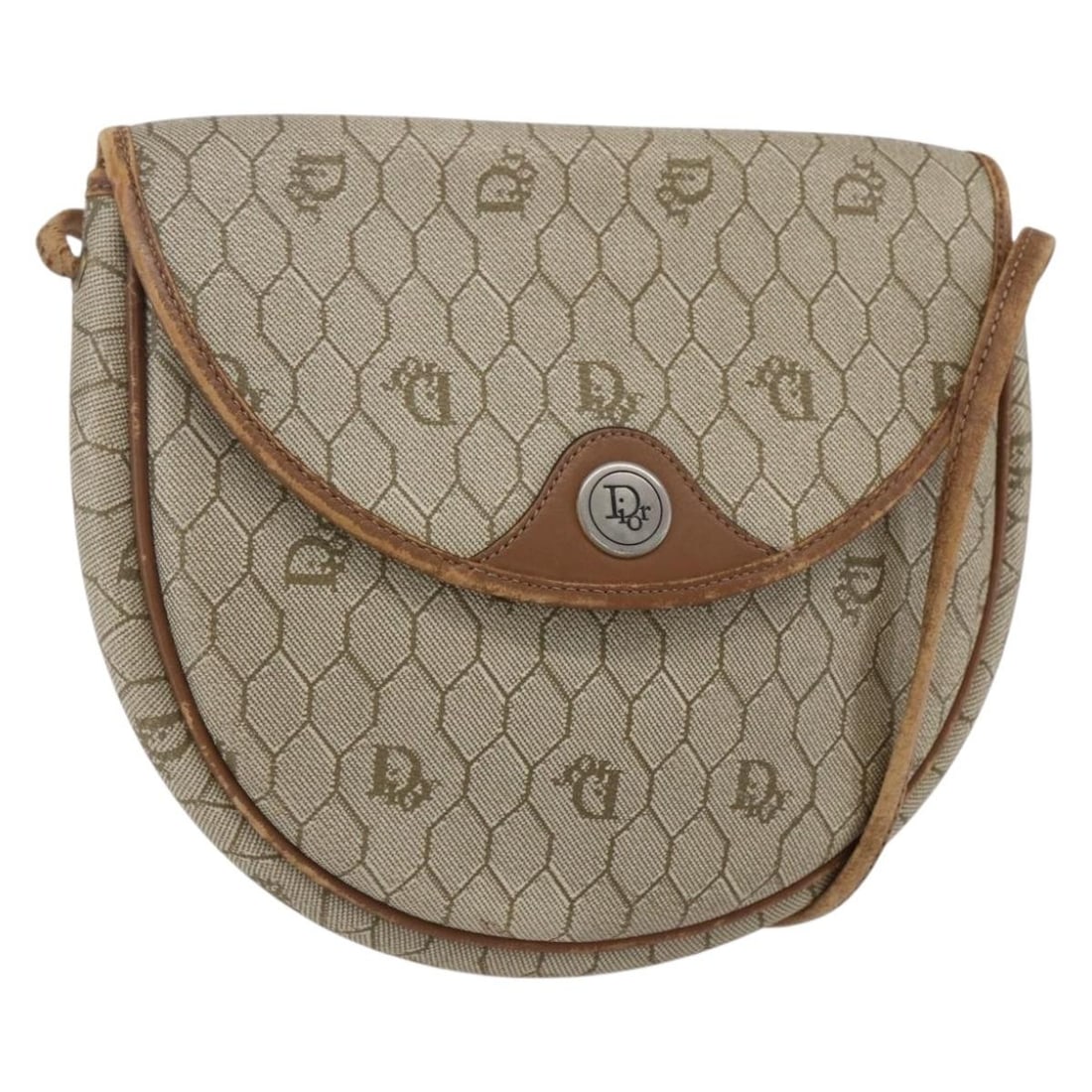 Christian Dior Honeycomb Canvas Shoulder Bag Beige Gold PVC Auth BA7507 (1 of 18)