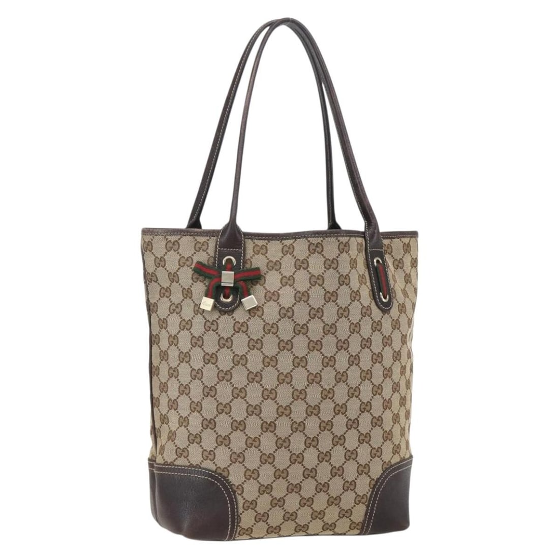 Gucci 181779 GG Canvas Tote Bag with Web Stripe Beige Gold Italy: Gucci 181779 GG Canvas Tote Bag with Web Stripe Beige Gold Italy This Gucci GG Canvas Pretty Tote Bag features the iconic Web Sherry Line in beige and gold tones. Crafted in Italy, the tote is made fr