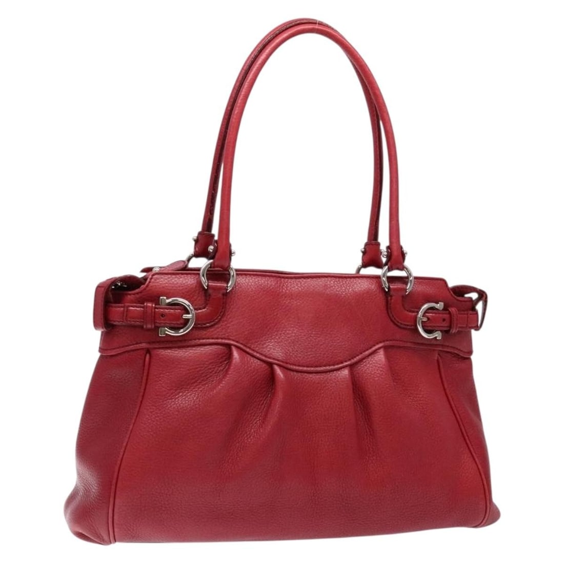 Salvatore Ferragamo Red Gancini Hand Bag Leather Silver Accents Auth 141103 (1 of 18)