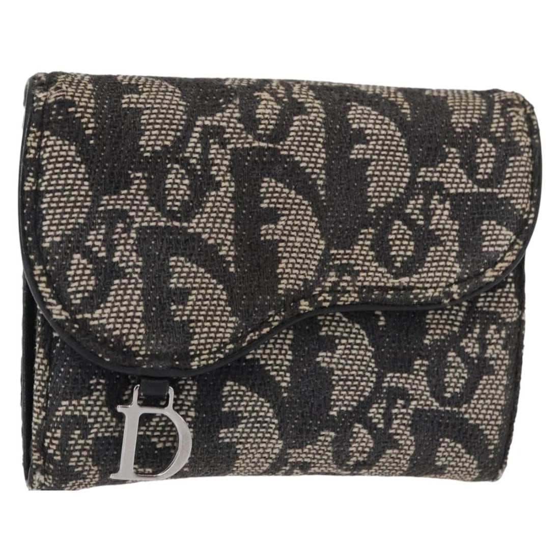 Christian Dior Navy Silver Trotter Canvas Saddle Wallet Auth 154095: Christian Dior Navy Silver Trotter Canvas Saddle Wallet Auth 154095 This authentic Christian Dior Trotter Canvas Saddle Wallet showcases a stylish navy and silver design crafted in Italy. Made from du