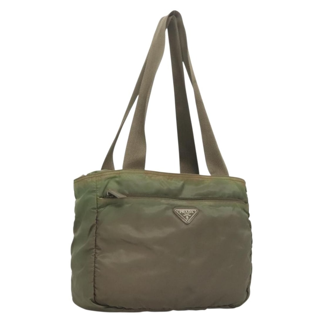 PRADA Khaki Silver Nylon Tote Bag Made in Italy: PRADA Khaki Silver Nylon Tote Bag Made in Italy This authentic PRADA tote bag is crafted from durable nylon in a stylish khaki and silver color combination. Designed for functionality and elegance, it