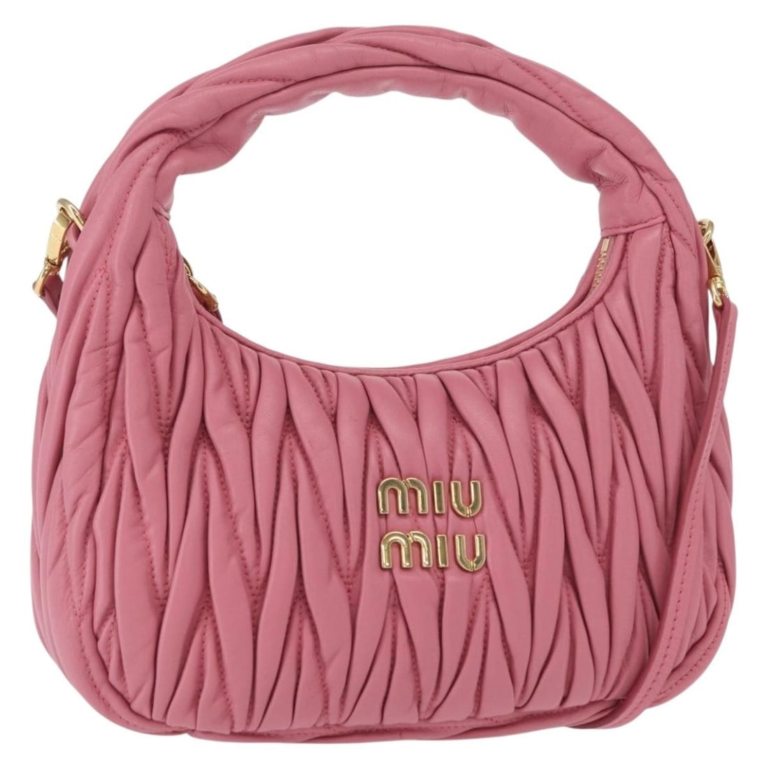 Miu Miu Pink Gold Matelasse Leather Hand Bag Auth 154225SM (1 of 18)